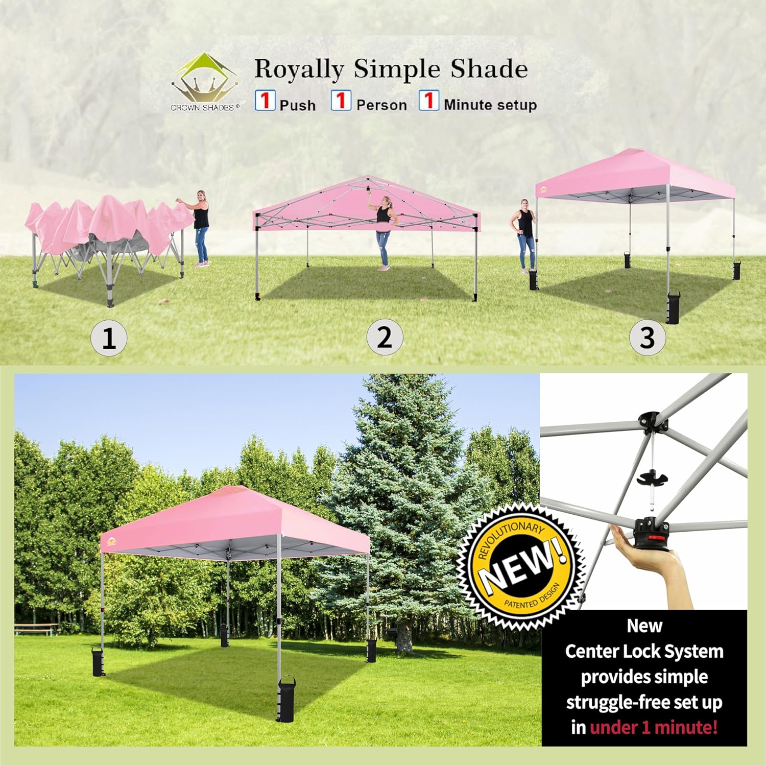 10x10 Pop-Up Awning One-Click Installation Beach Tent Outdoor Sunshade Silver Coated Top