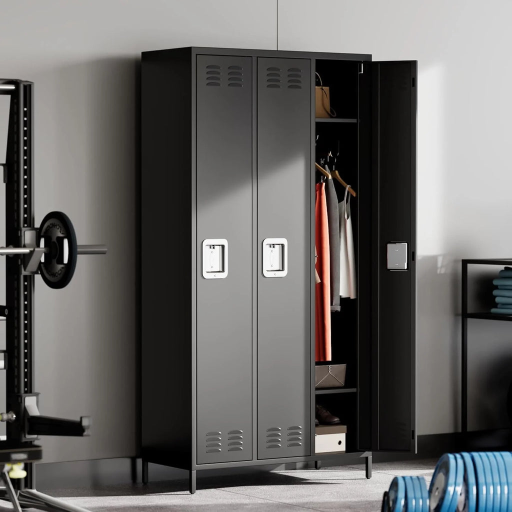 GAOMON Locker for Employees, 6 Doors Locker Cabinet with Hooks, Storage Locker for Home, Office, Gym, School, Assembly Required, Black