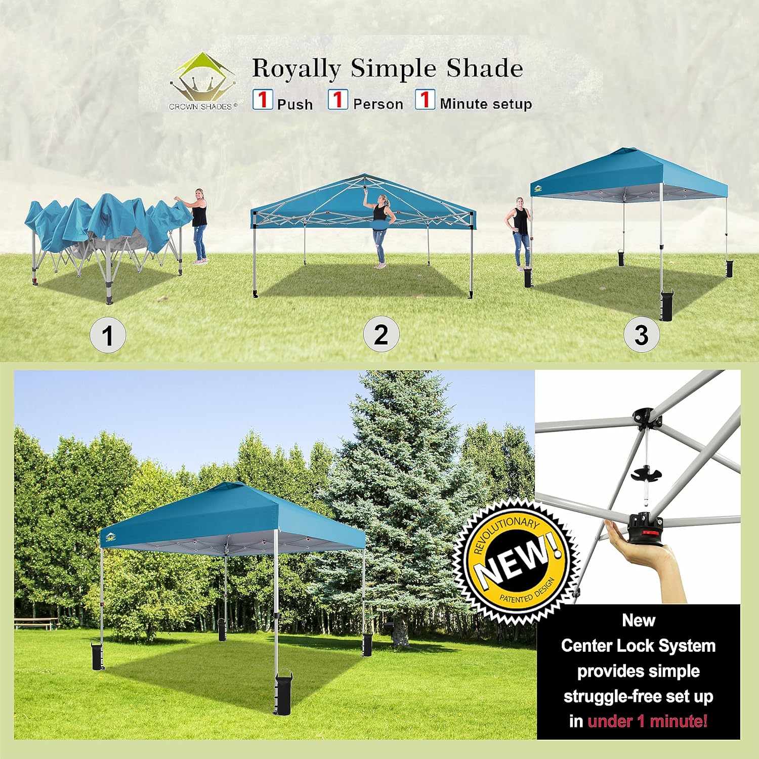 10x10 Pop-Up Awning One-Click Installation Beach Tent Outdoor Sunshade Silver Coated Top