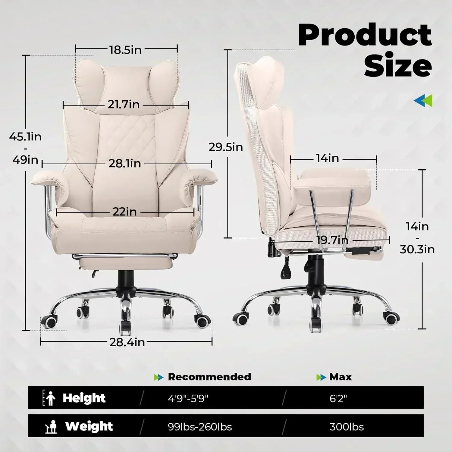 Large high back office chair high back leather gaming chair with footrest