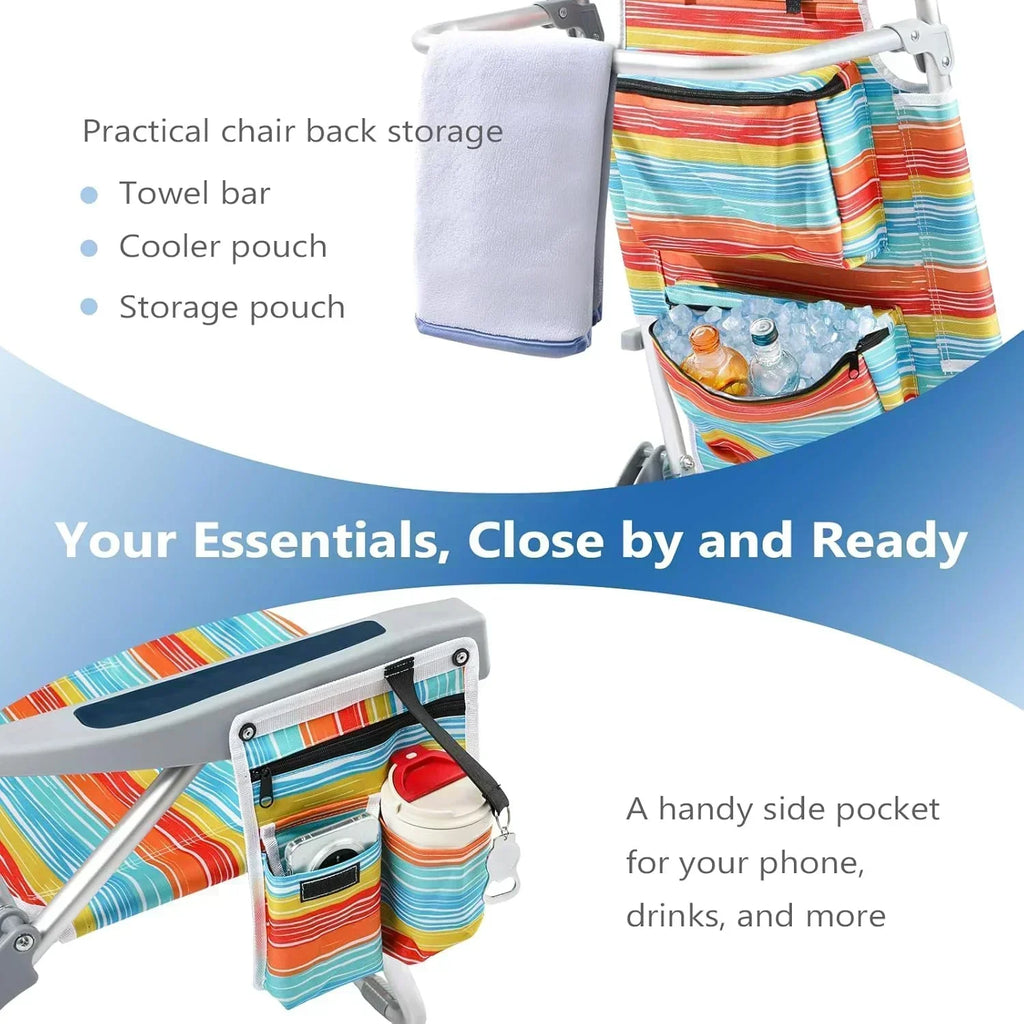 5-Position Aluminum Lay Flat Tall Backpack Beach Chairs 2 Pack Compact Portable Beach Chairs