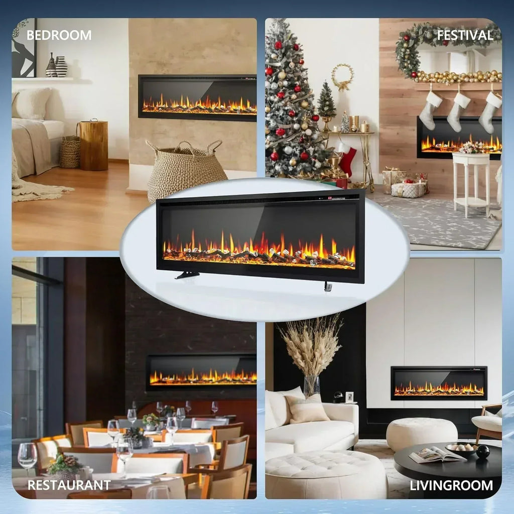 EUHOMY 50 Inch Electric Fireplace Wall Recessed Adjustable Flame Color Fireplace Heater