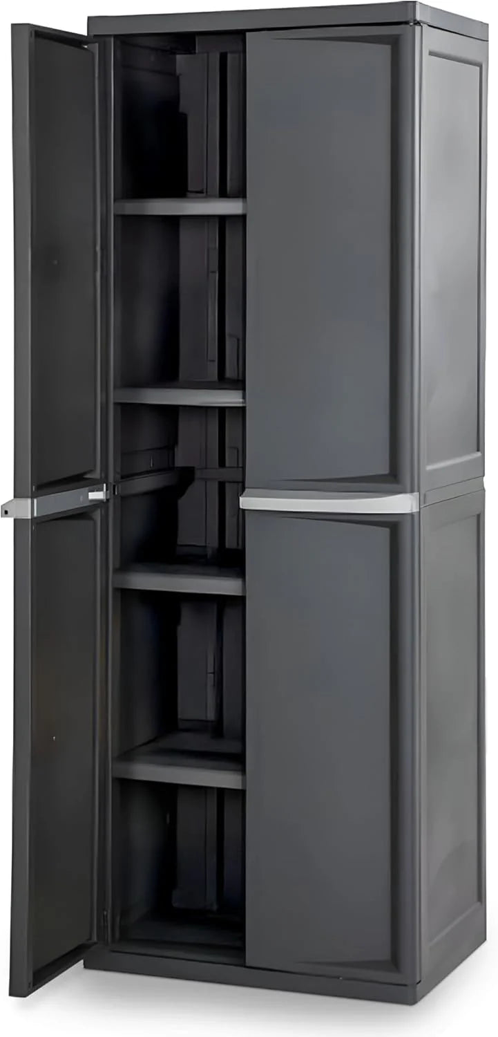 Sterilite 4 Shelf Cabinet, Lockable Utility Storage w/ Adjustable Shelves, Gray