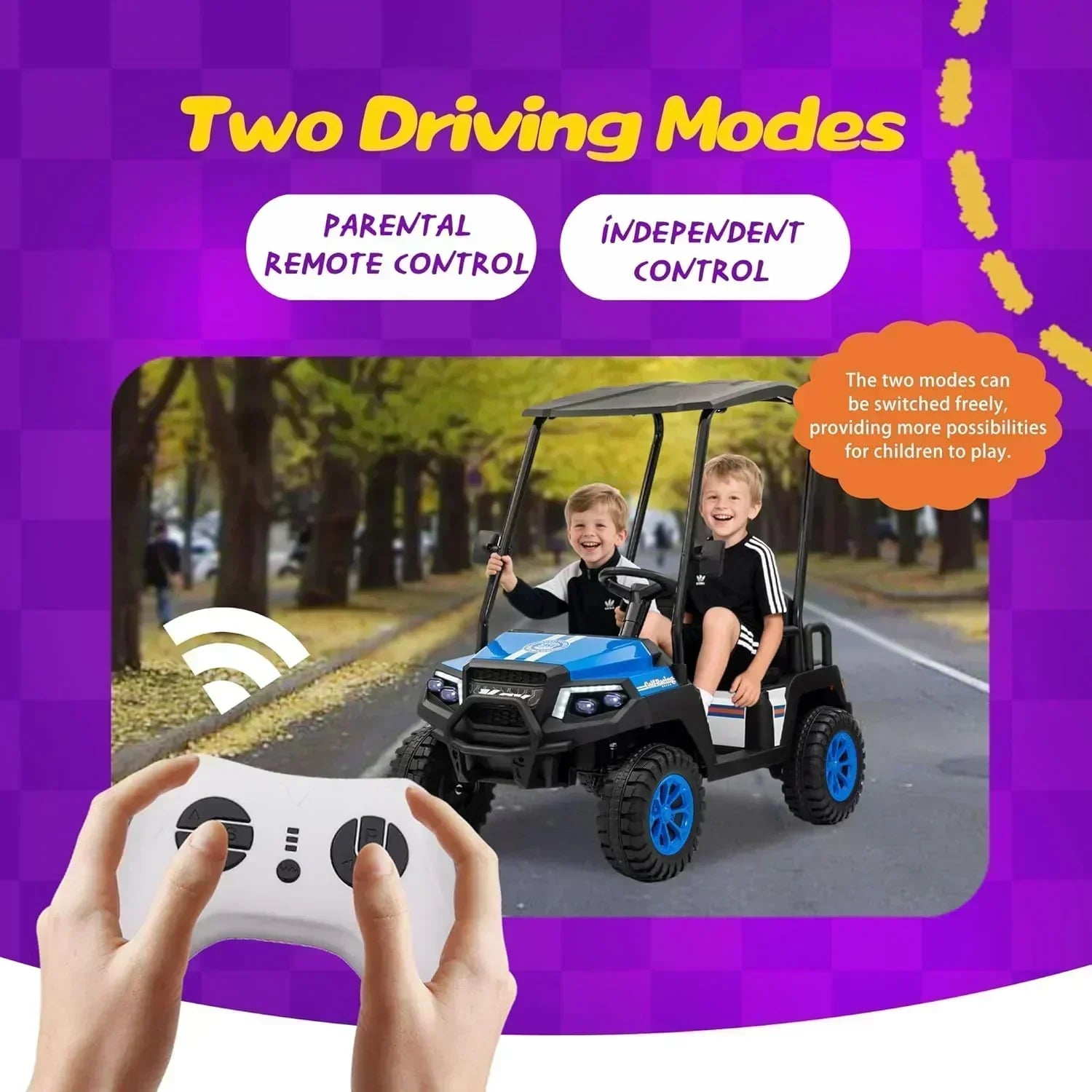 24V 7AH Children's Golf Cart with Remote Control Removable Awning 4-Wheel Spring Suspension