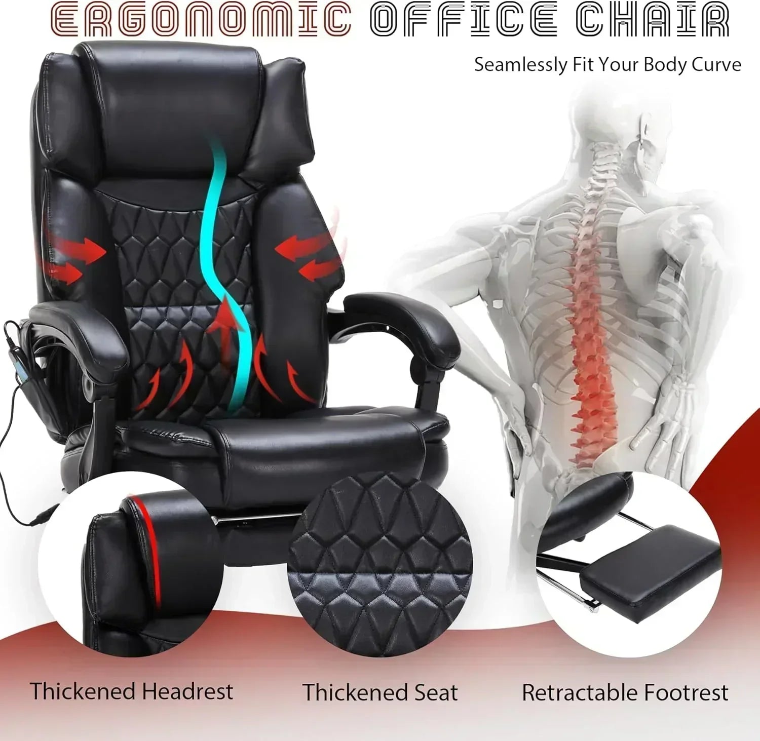 Massage Office Chair with Footrest 6 Point Vibration and Heating Home Office Desk Chair