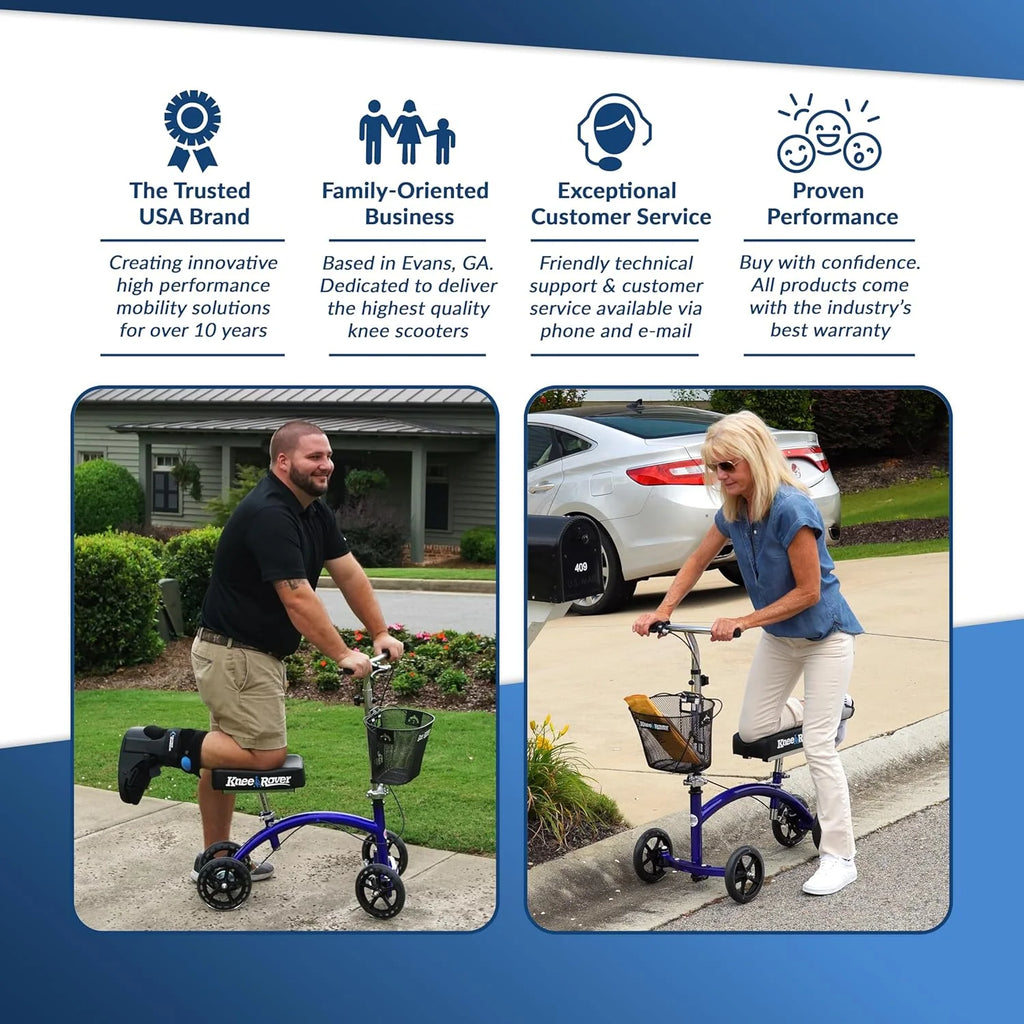 KneeRover Deluxe KneeCycle Steerable Knee Walker Foldable Mobility Aid & Knee Scooter for Adults