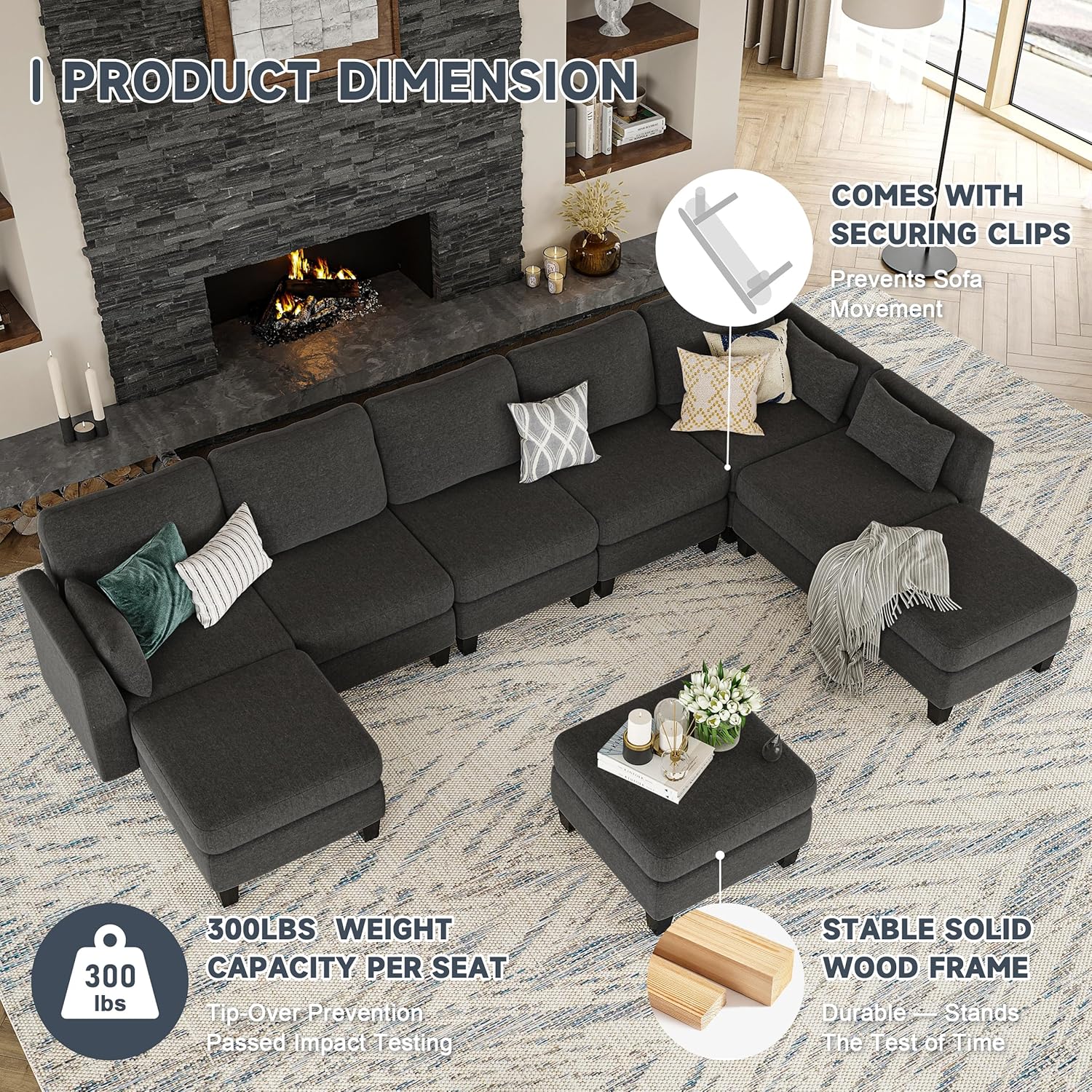 Modular Sectional Sof Convertible U Shaped Sofa Couch with High Density Memory Foam