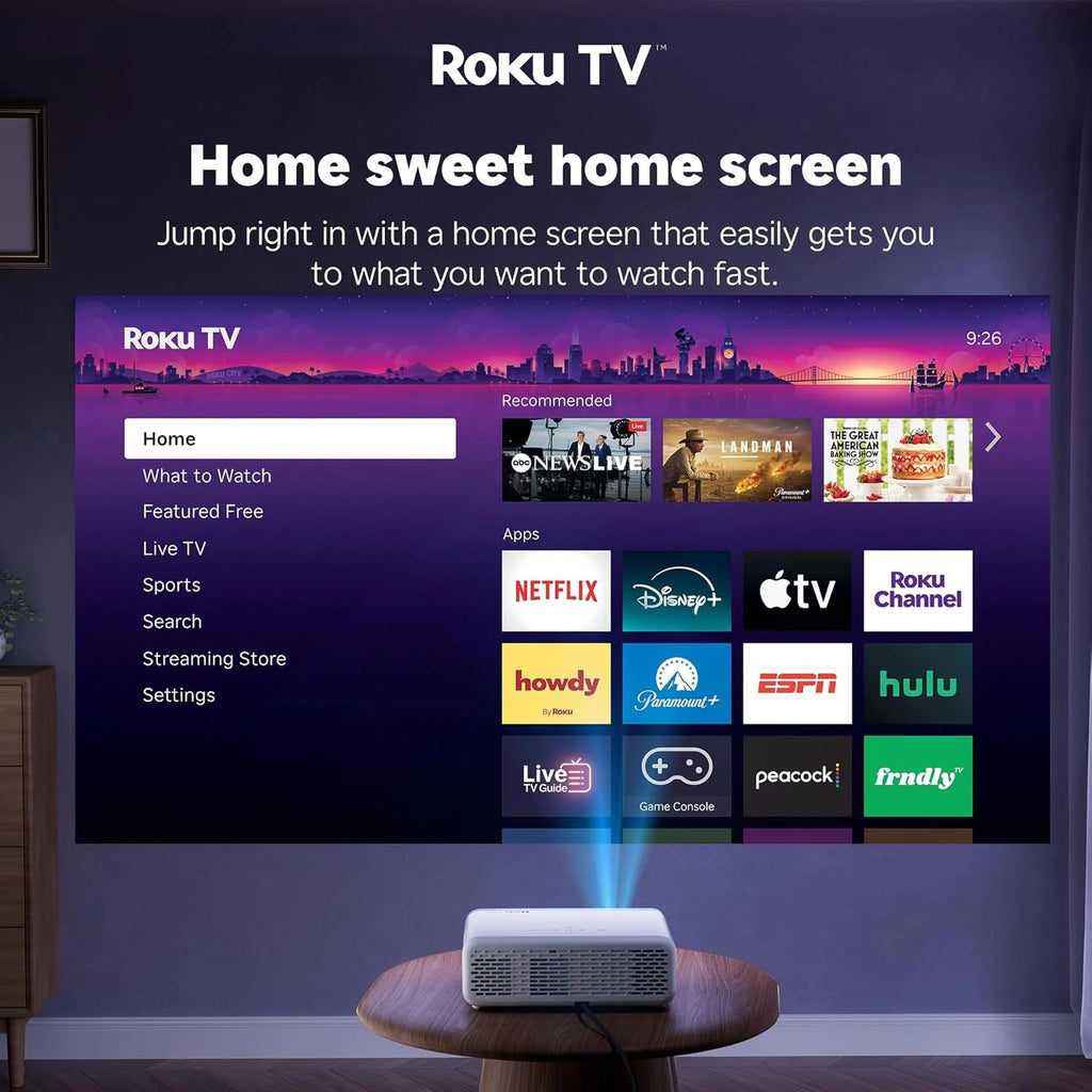 Aurzen Roku TV Smart Projector with Wifi and Bluetooth, Roku Streaming Experience Built-in