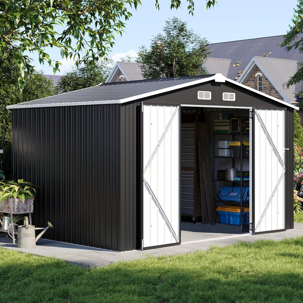Aoxun 6.2x4 FT Shed Outdoor Storage Shed with Lockable Doors Sloping Roof Metal Garden