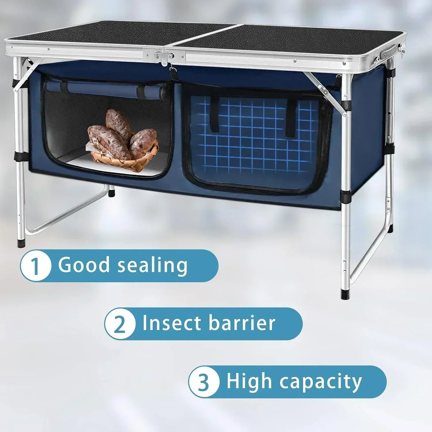 Outdoor Folding Table Aluminum Lightweight Height Adjustable with Storage Organizer