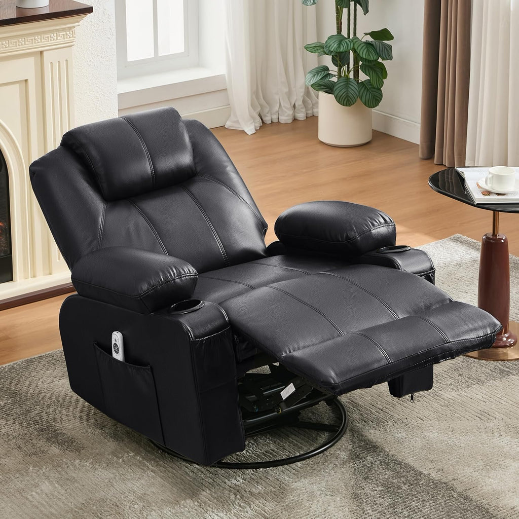 Large Swivel Rocking Recliner with Heating and Massage Function, 360 Degree Swivel Rocking Single Sofa