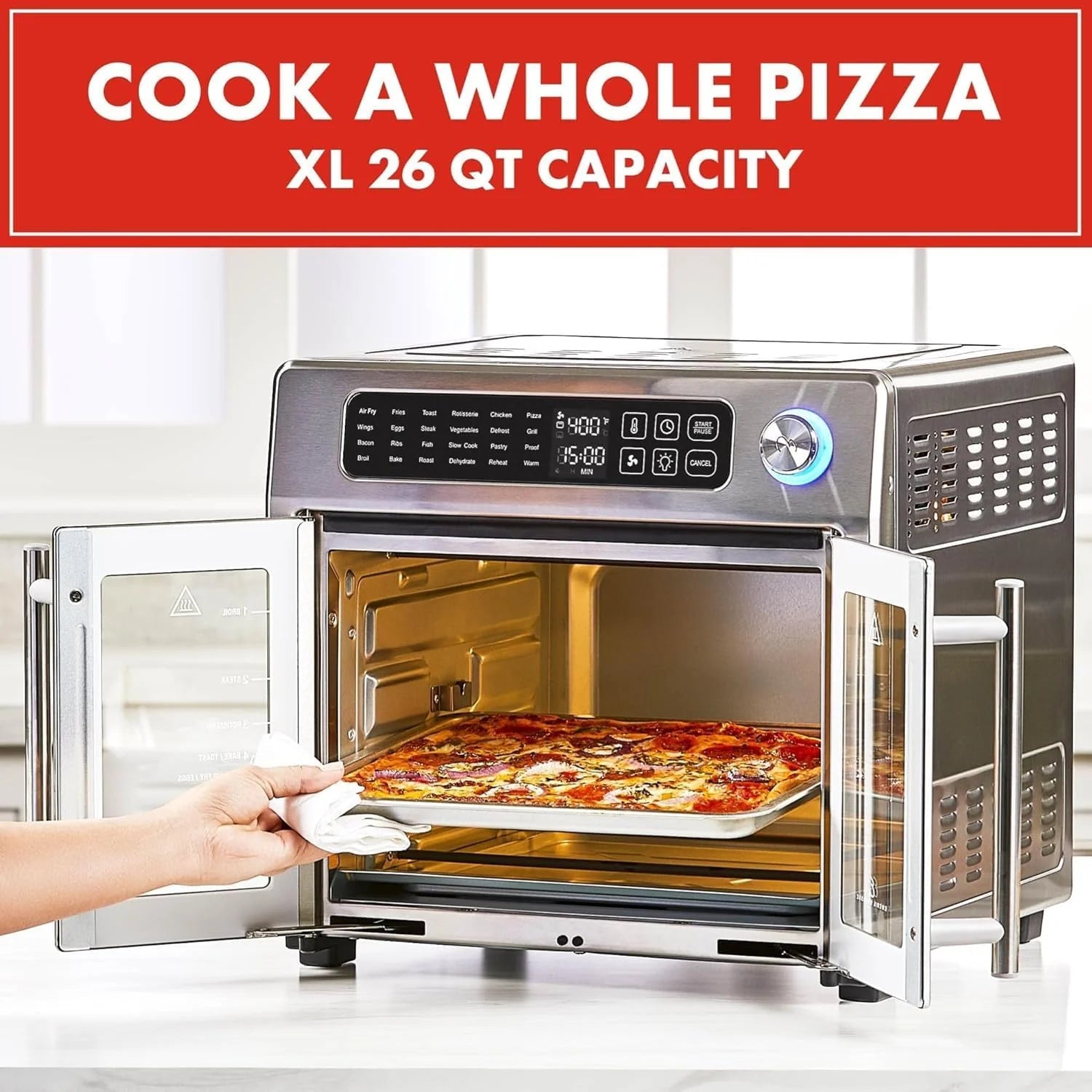 Extra Large French Door Air Fryer Toaster Oven Combo 24 Cooking Functions Digital Controls