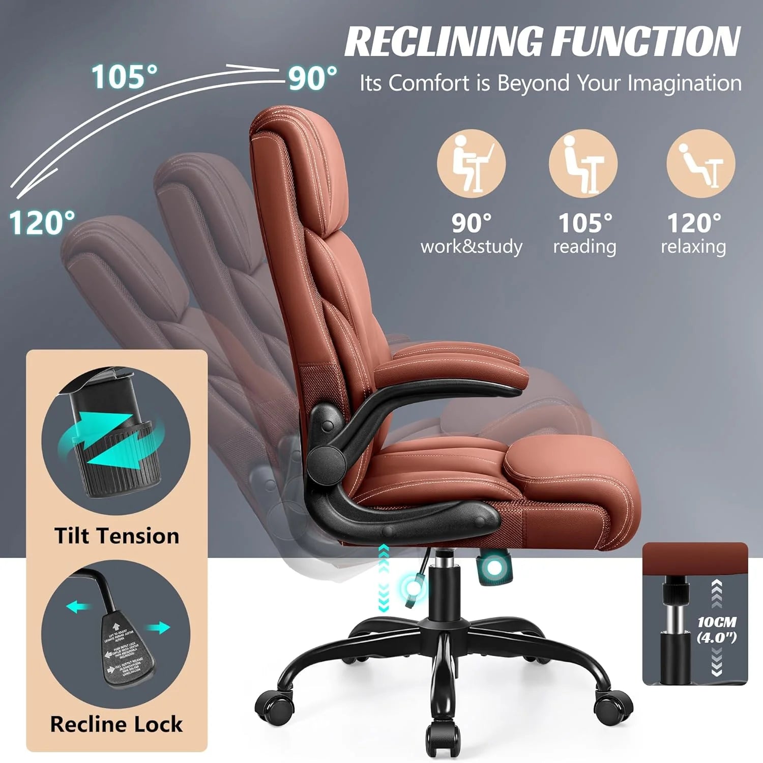 Office Chair Large High-Foot Computer Desk Chair, Breathable Leather Chair Lumbar Support Rotating Computer Chair