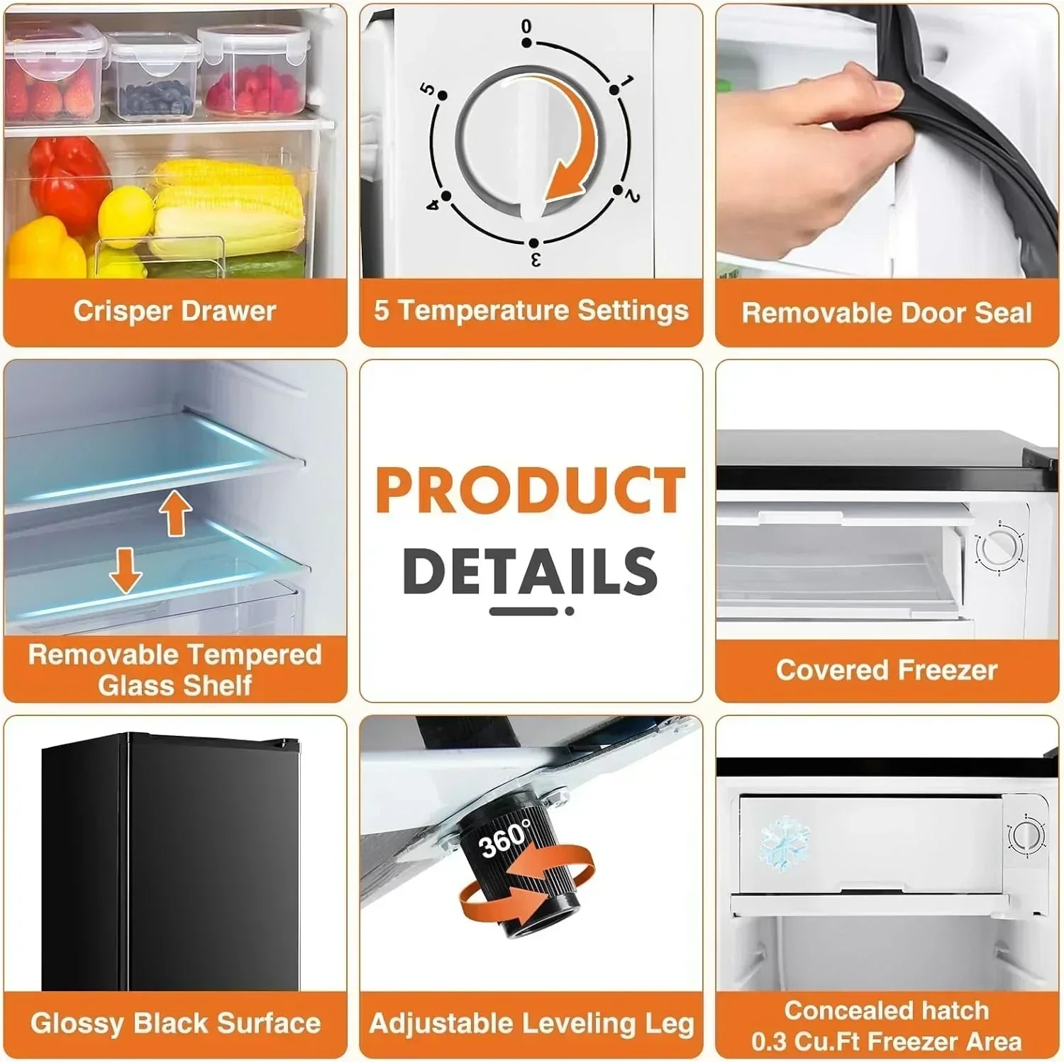 Sweetcrispy 3.2 Cu.Ft Mini Fridge Freezer Small Refrigerator Single Door Adjustable Thermostat