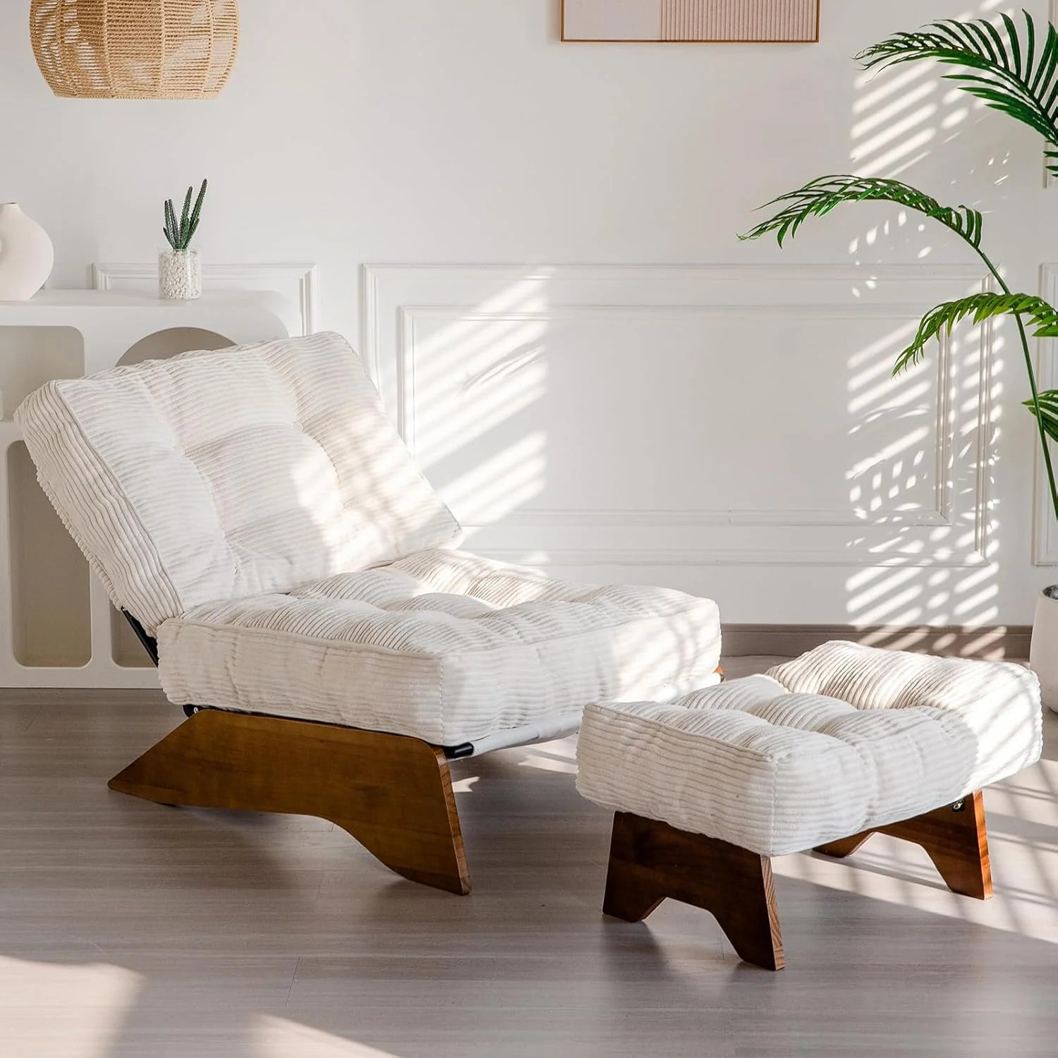 MAXYOYO Accent Chair with Ottoman Adjustable Backrest Tufted Chair Upholstered Lounge Chair