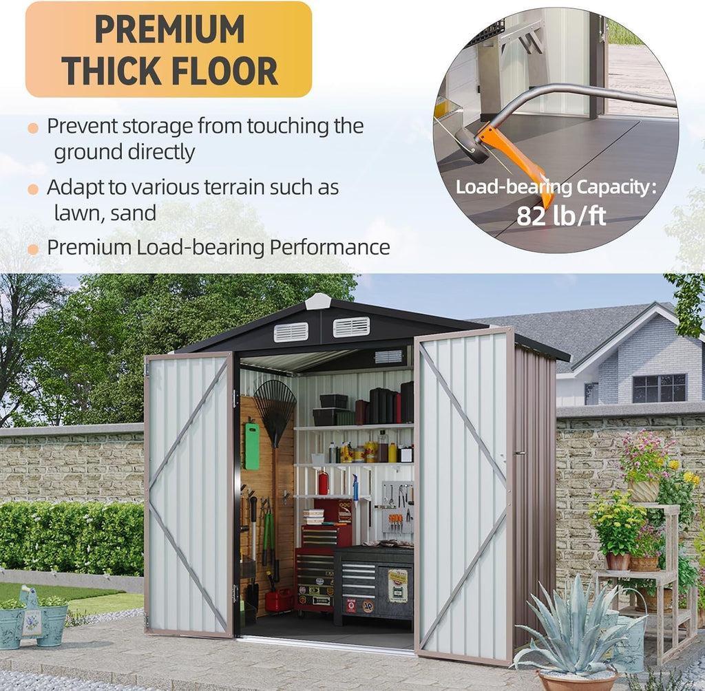 Aoxun 7.4x5.3FT Shed with Floor Galvanized Steel Outdoor Storage Shed Metal Garden Shed