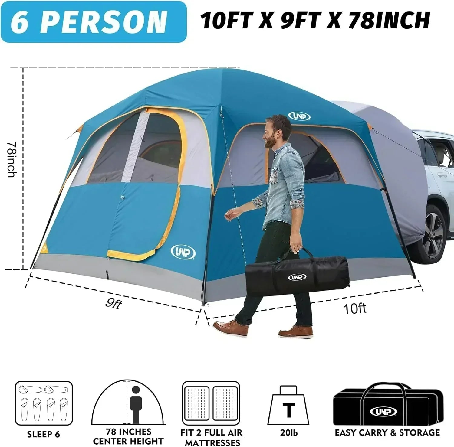 SUV Tent for Camping 6-Person SUV Tailgate Tent - Easy Set Up with Rainfly