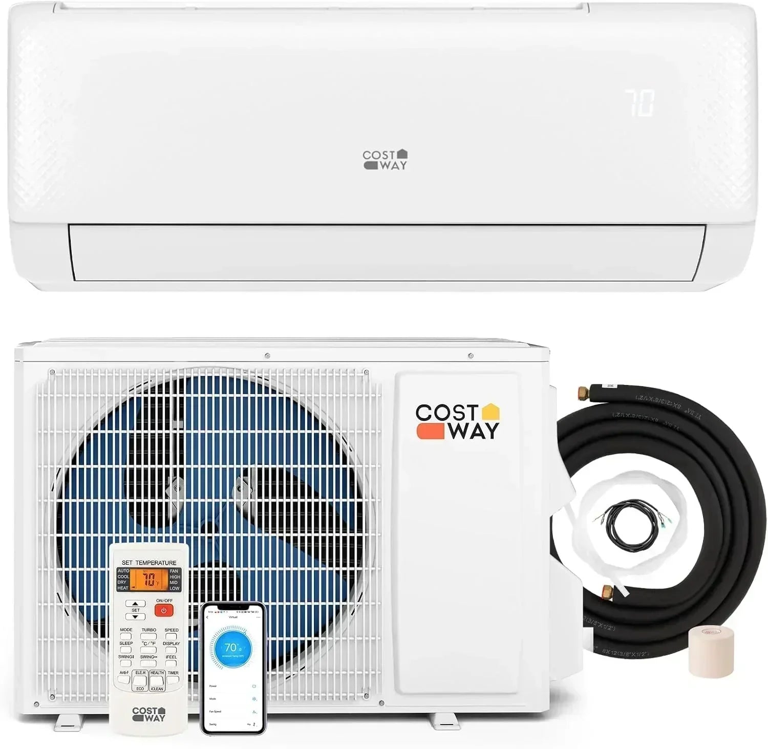 COSTWAY 12000BTU Mini Split Air Conditioner Heater 20 SEER2 115V Wall-Mounted Ductless