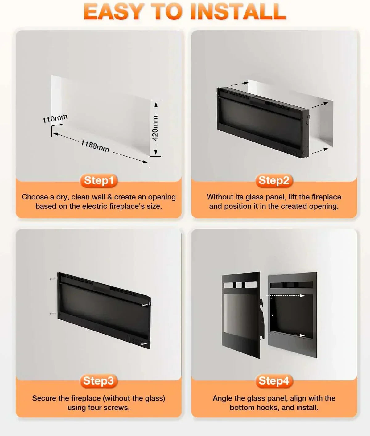 Electric Fireplace 60Inch Wall Mounted Electric Fireplace Heater with Timer Inserts TV Stand