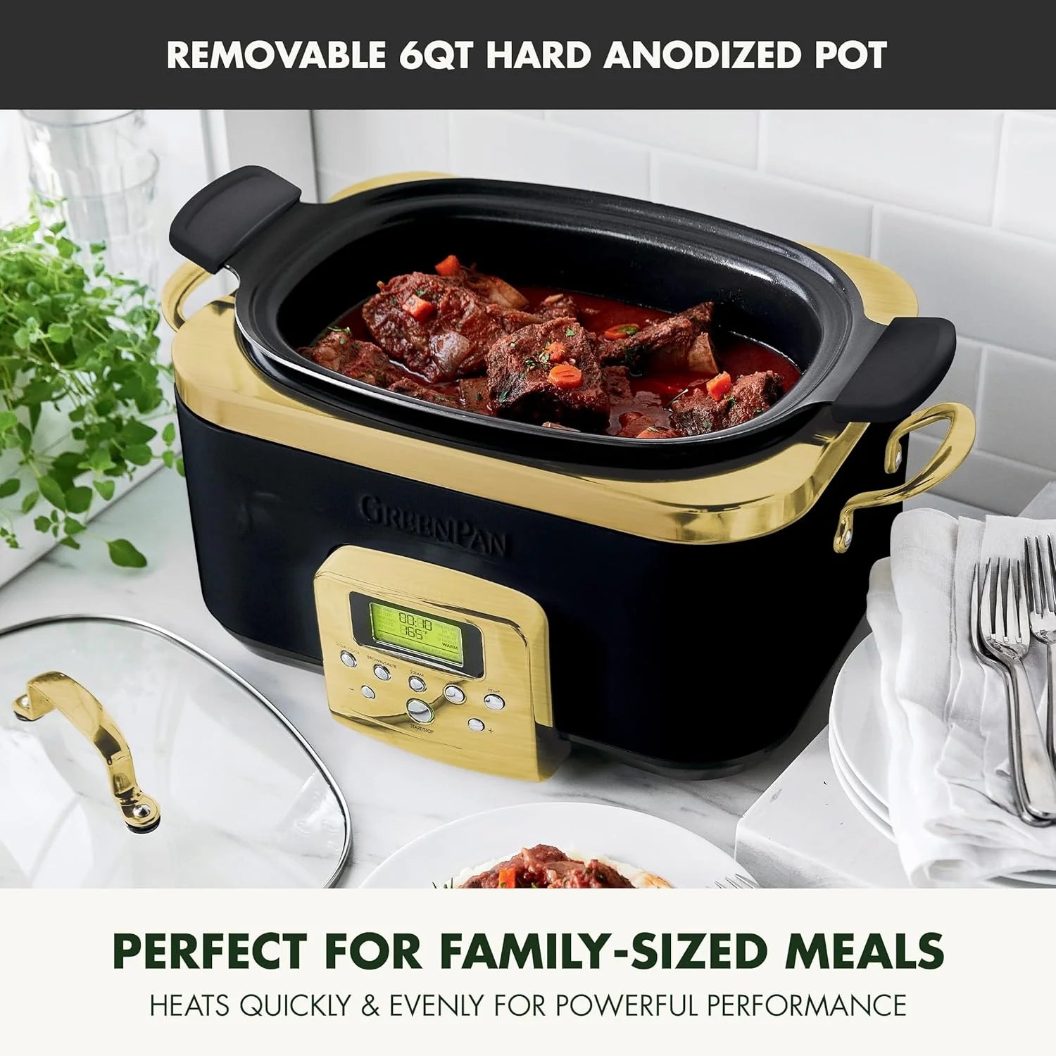8-in-1 Programmable 6QT Electric Slow Cooker with Dishwasher-Safe Lid and Removable Base
