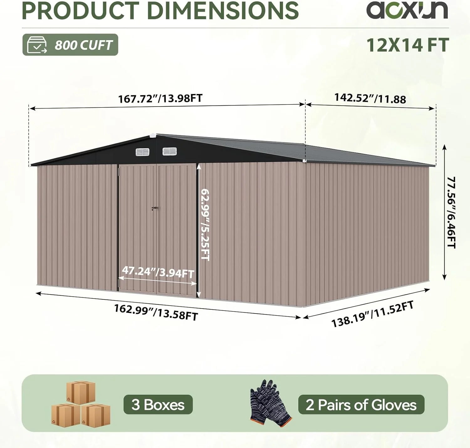 Aoxun 12x10 FT Shed Metal Outdoor Waterproof Storage Shed Steel Utility Garden Tool Shed with Door & Lock Outdoor Storage for Garden Patio Lawn Poolside, Brown