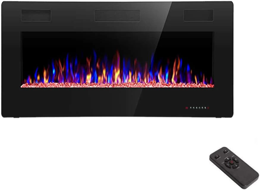 R.W.FLAME 60 Recessed and Wall Mounted Electric Fireplace, Low Noise, Fit for 2 x 6 Stud, Remote Control with Timer, Touch Screen, Adjustable Flame Color and Speed, 750-1500W