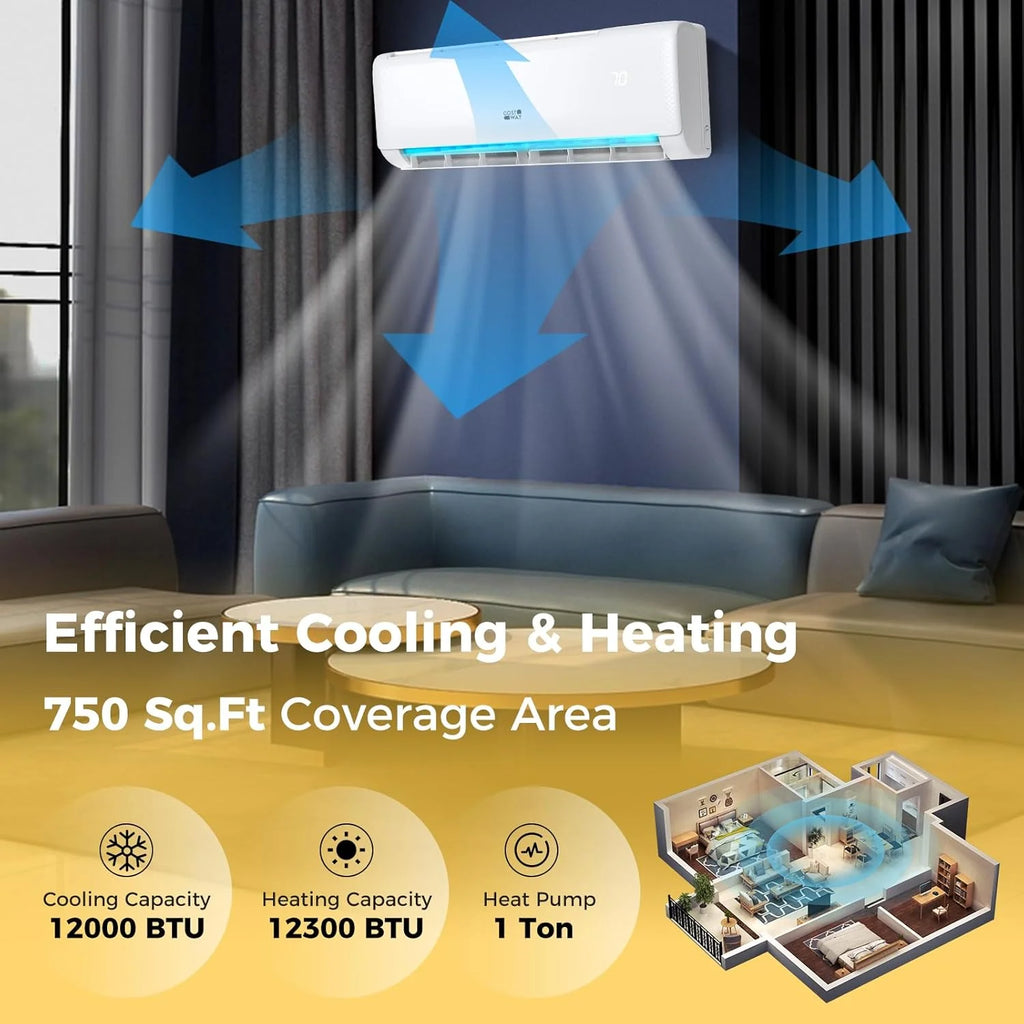 COSTWAY 12000BTU Mini Split Air Conditioner& Heater, 20 SEER2 115V Wall-Mounted Ductless AC Unit Cools Rooms up to 750 Sq. Ft, Energy Efficient Inverter AC with Heat Pump (Blast Series)