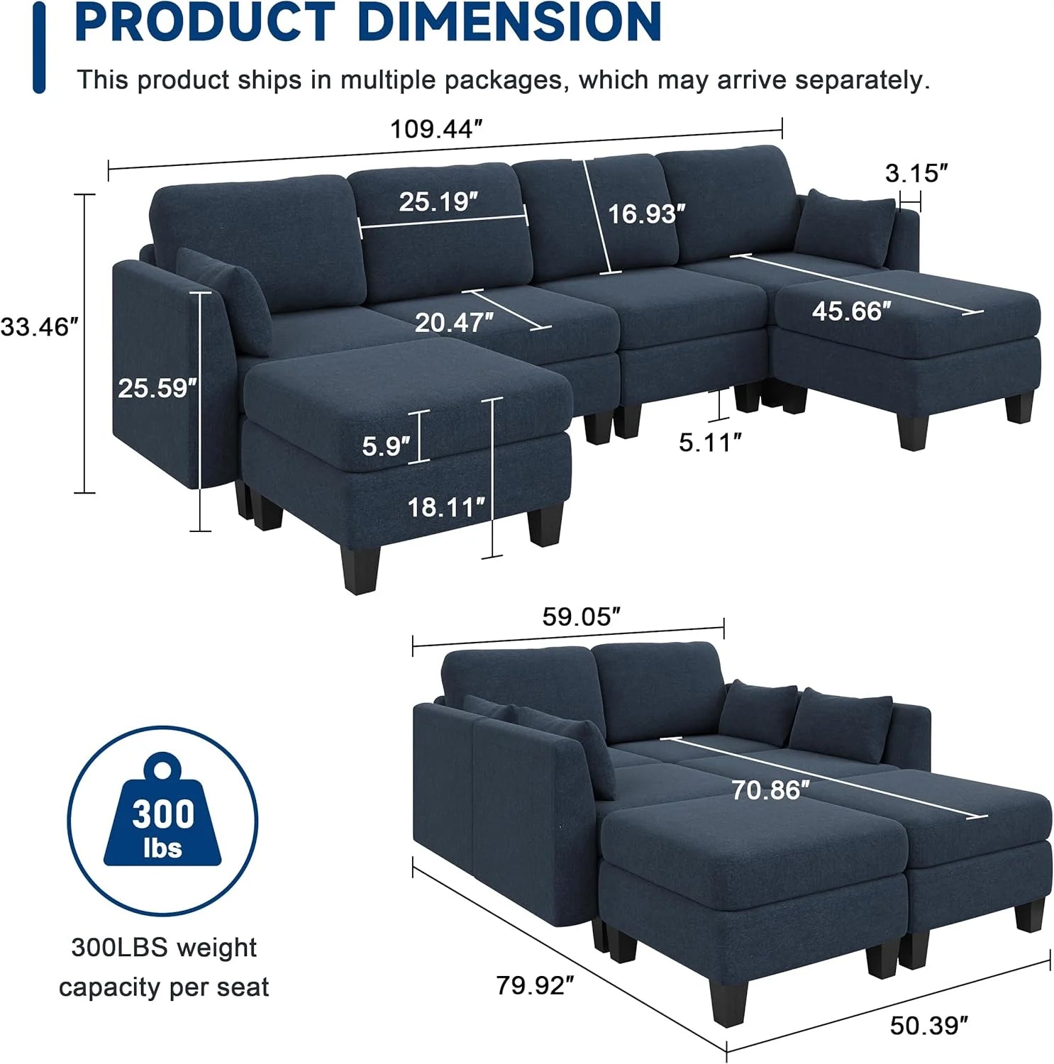 Modular Sectional Sof Convertible U Shaped Sofa Couch with High Density Memory Foam