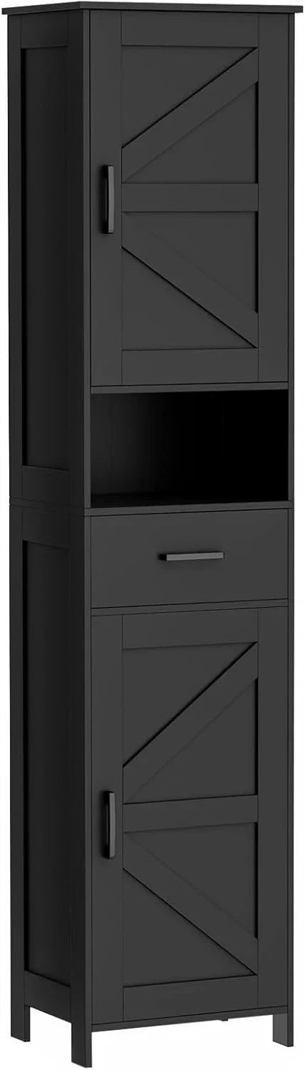 Homhedy 67 H Tall Bathroom Storage Cabinet with 2 Barn Doors and 1 Drawer Narrow Storage Unit