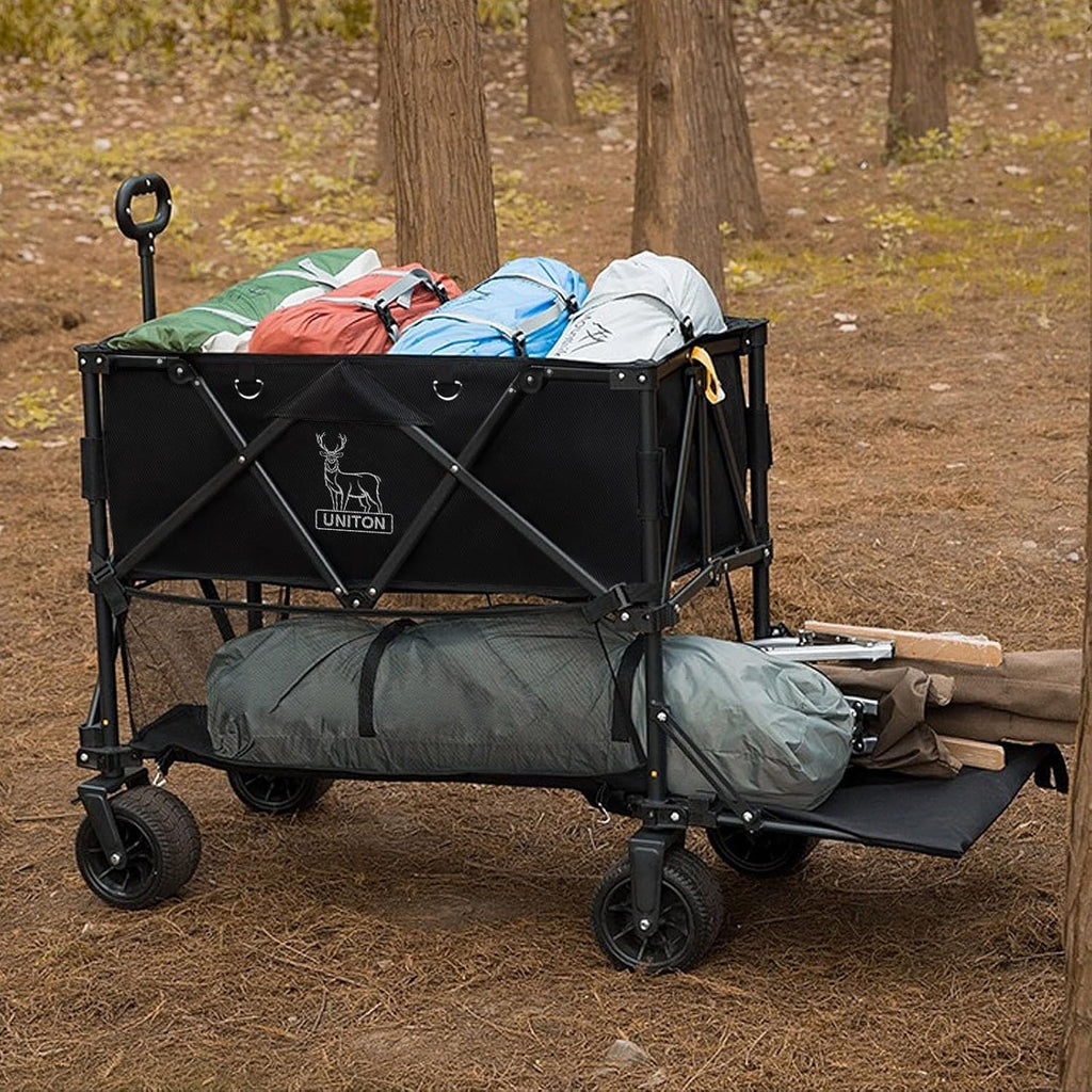 Double Decker Wagon 600lb Capacity & 400L Collapsible Sports Wagon with Big Wheels 54 Extended Utility Folding Cart