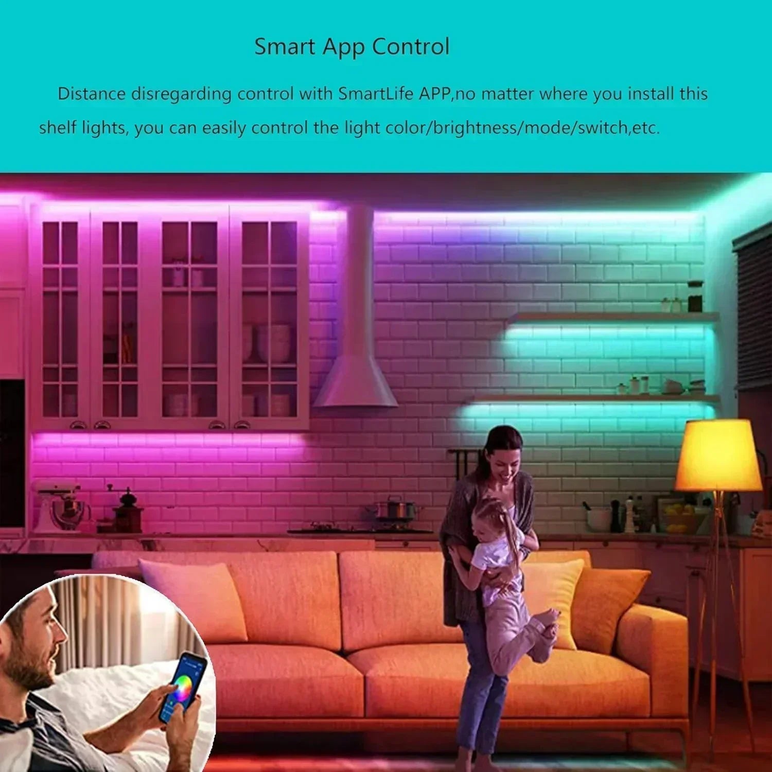 Smart under-cabinet lighting strip white and color-changing dimmable