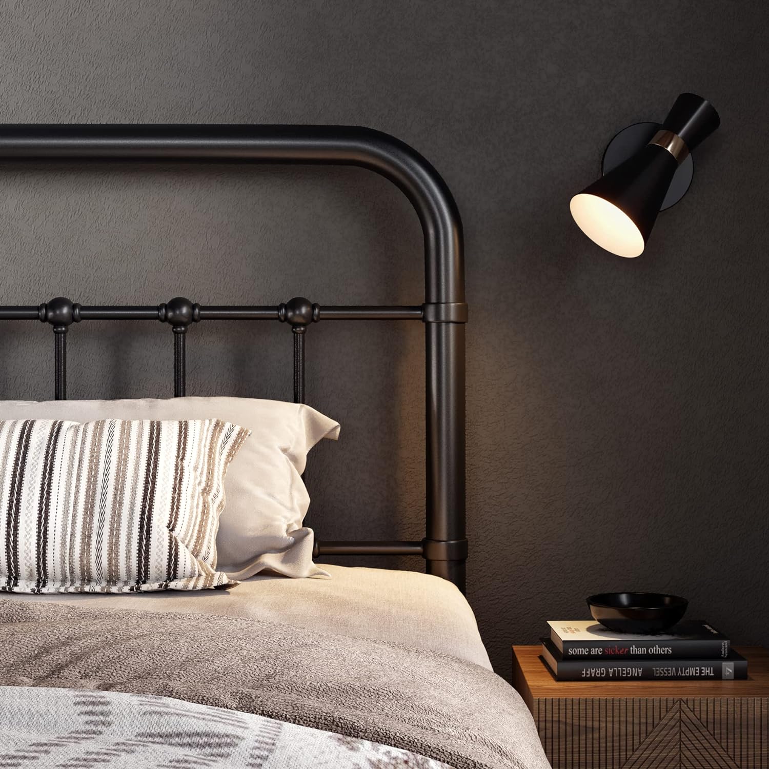 Allewie Queen Size Metal Platform Bed Frame with Victorian Style Wrought Iron-Art Headboard