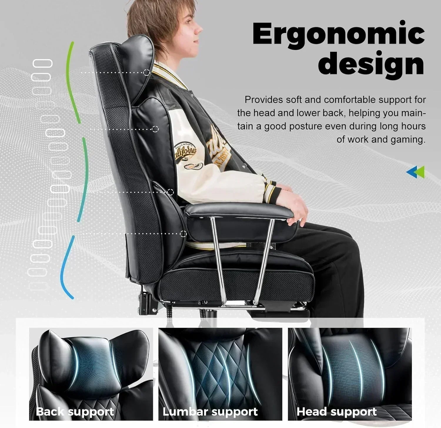 Large high back office chair high back leather gaming chair with footrest