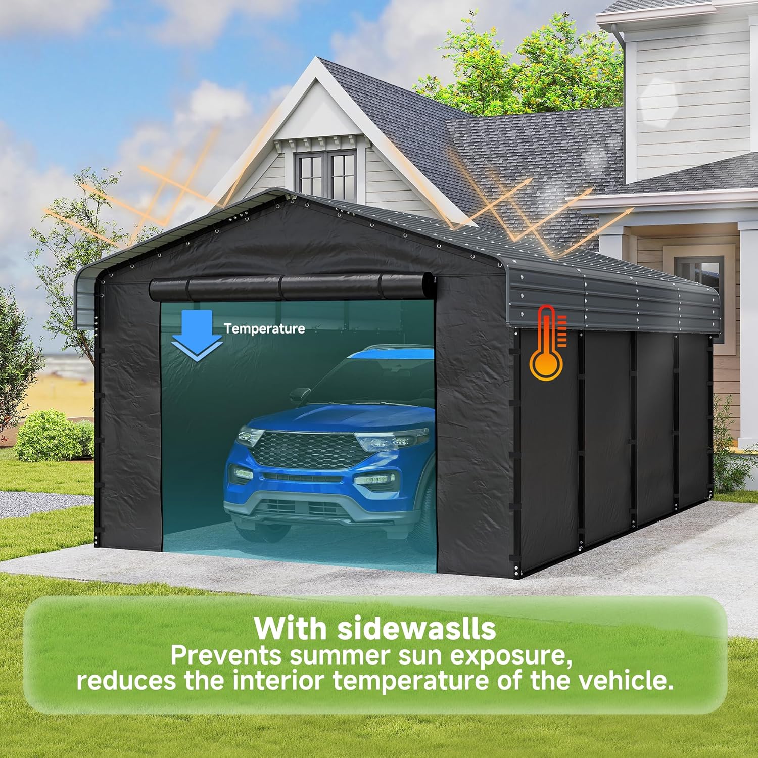 10'x15' Heavy Duty Metal Carport Outdoor Garage Car Shelter Shade with Heavier Frame