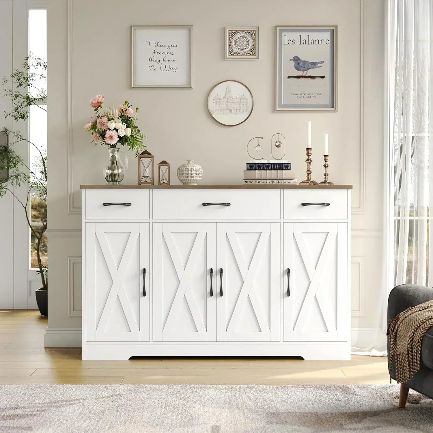 Sideboard with drawers large 55-inch sideboard modern farmhouse wood kitchen dining table