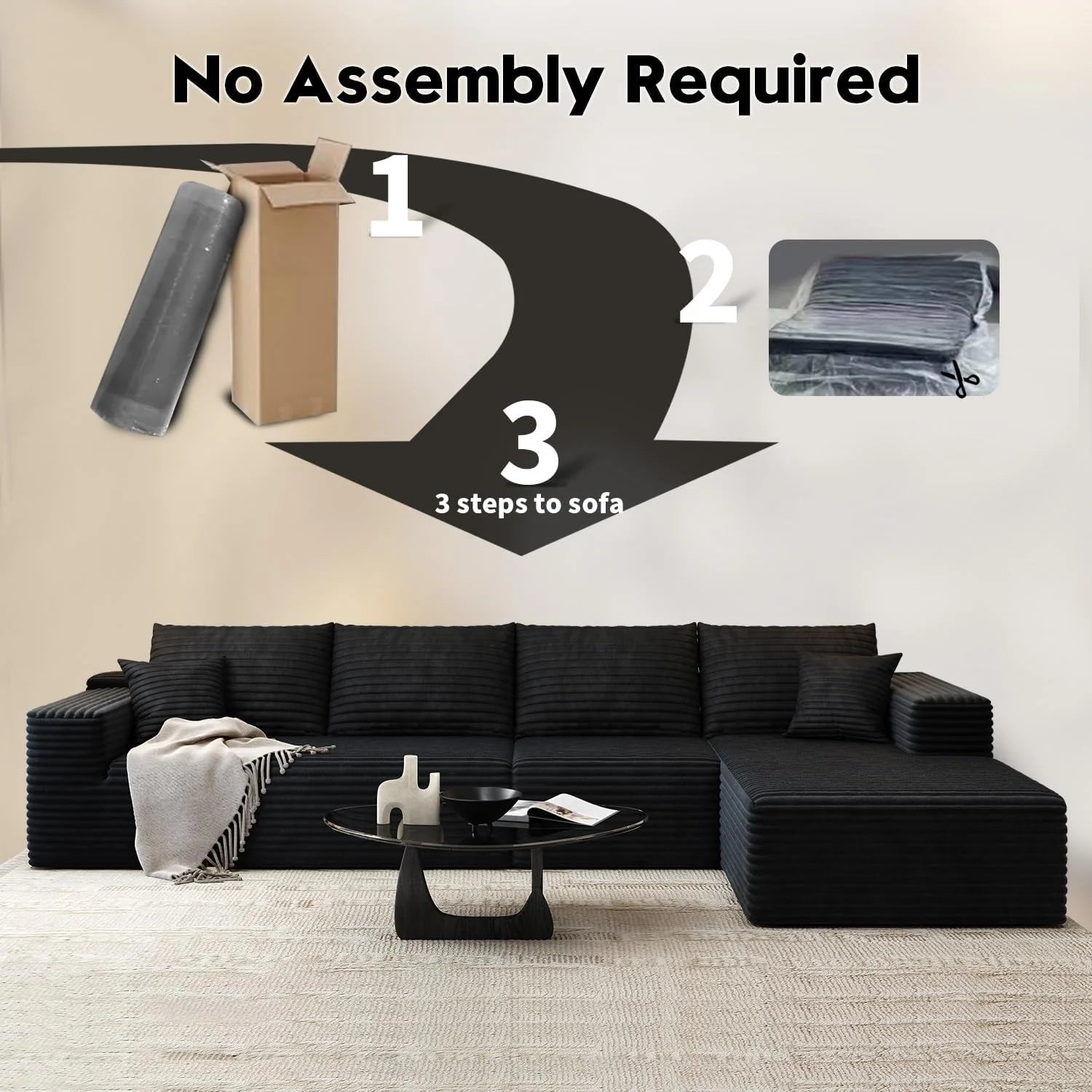 107.5 Cloud Modular Sectional Sofa Couch with L-Shape Chaise,Modern Minimalist Upholstered Couches