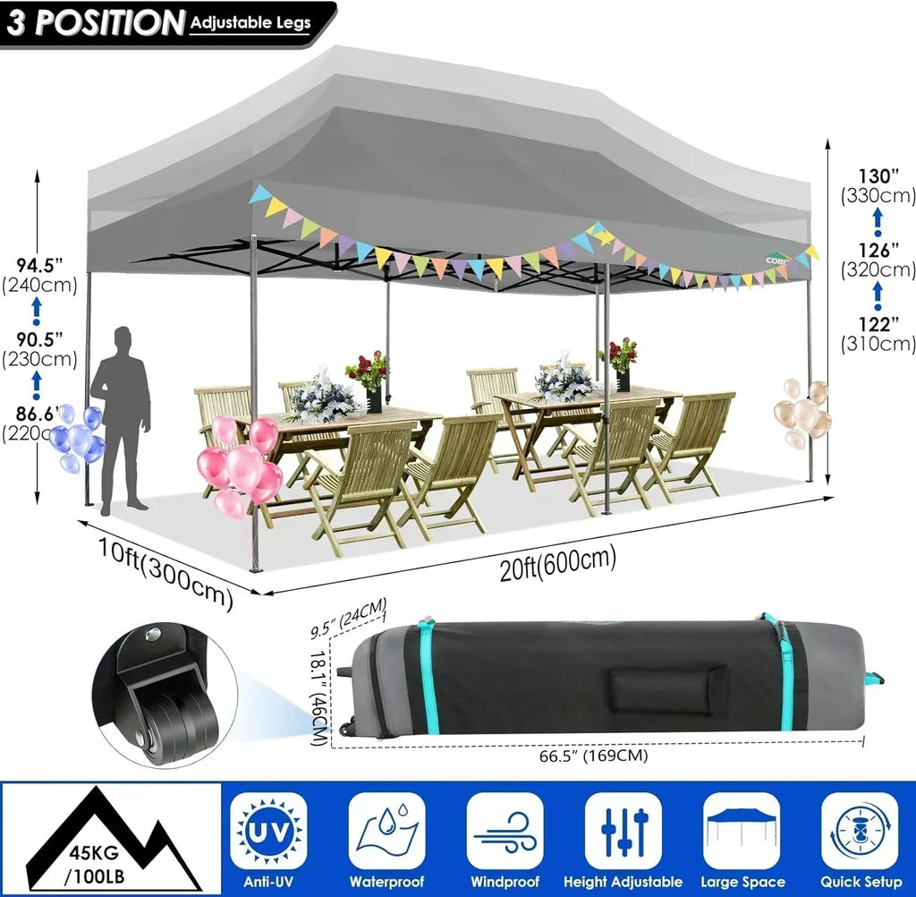 COBIZI 10x20 Heavy Duty Pop up Canopy Tent 6 sidewalls Commercial Canopy Wedding Party Tents