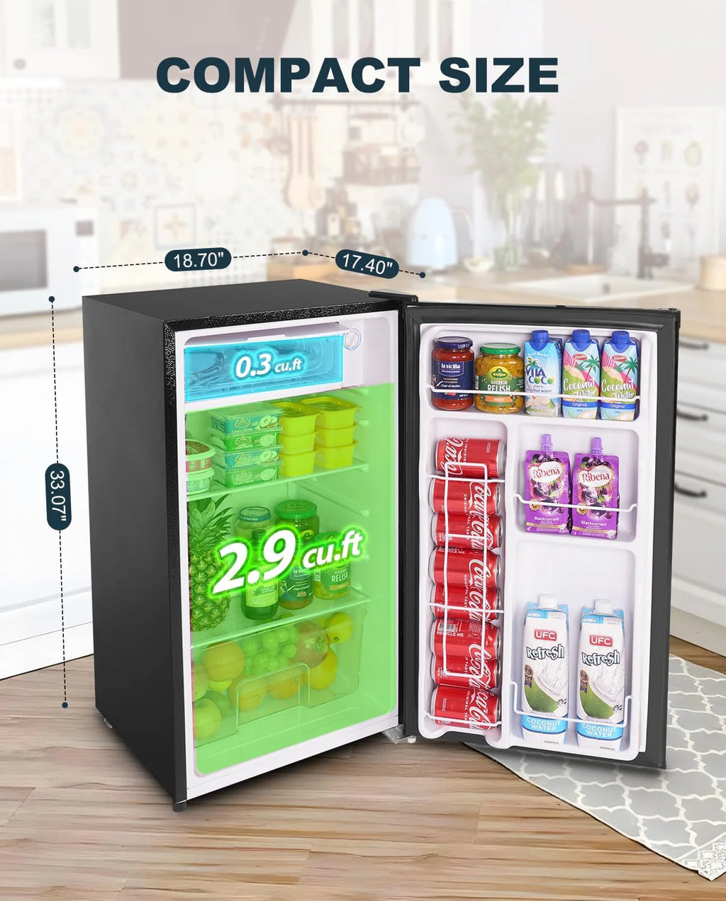Upstreman 3.2 Cu.Ft Mini Fridge with Freezer, Single Door Mini Fridge, Dorm Fridge, Adjustable Thermostat, Mini Refrigerator