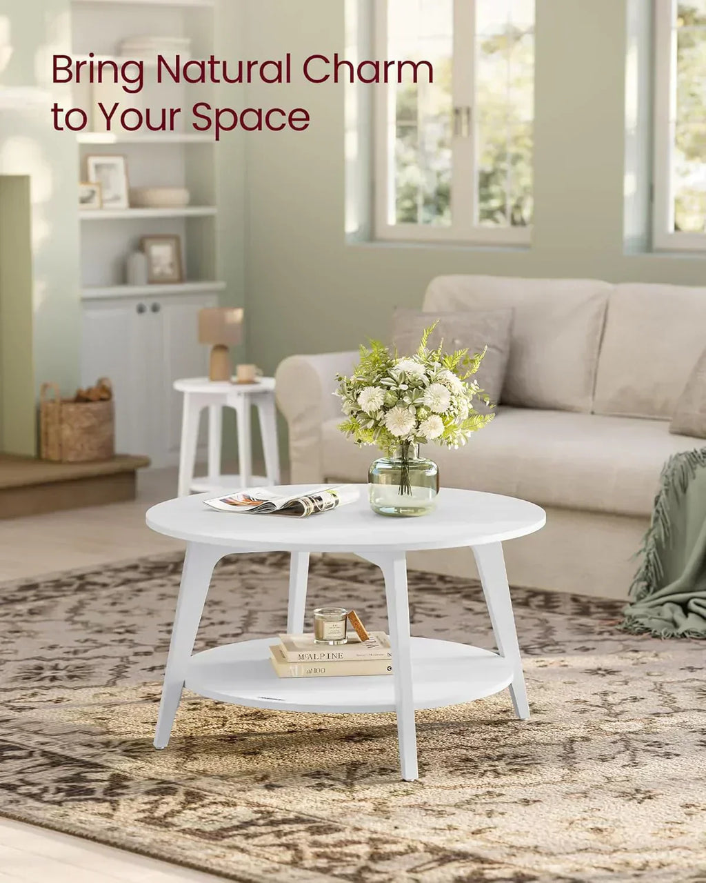VASAGLE Round Coffee Table 2 Tier Coffee Table with Storage for Living Room 31.5 x 17.7 Inches