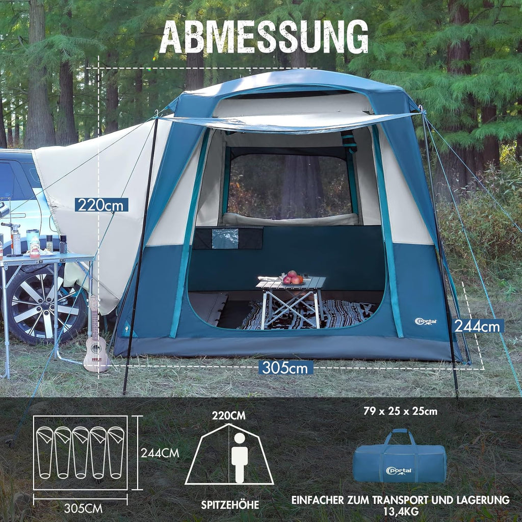 Portal 5-Person SUV Tent with Porch 2-in-1 Car Camping Tent Water-Resistant Windproof Trunk Tent