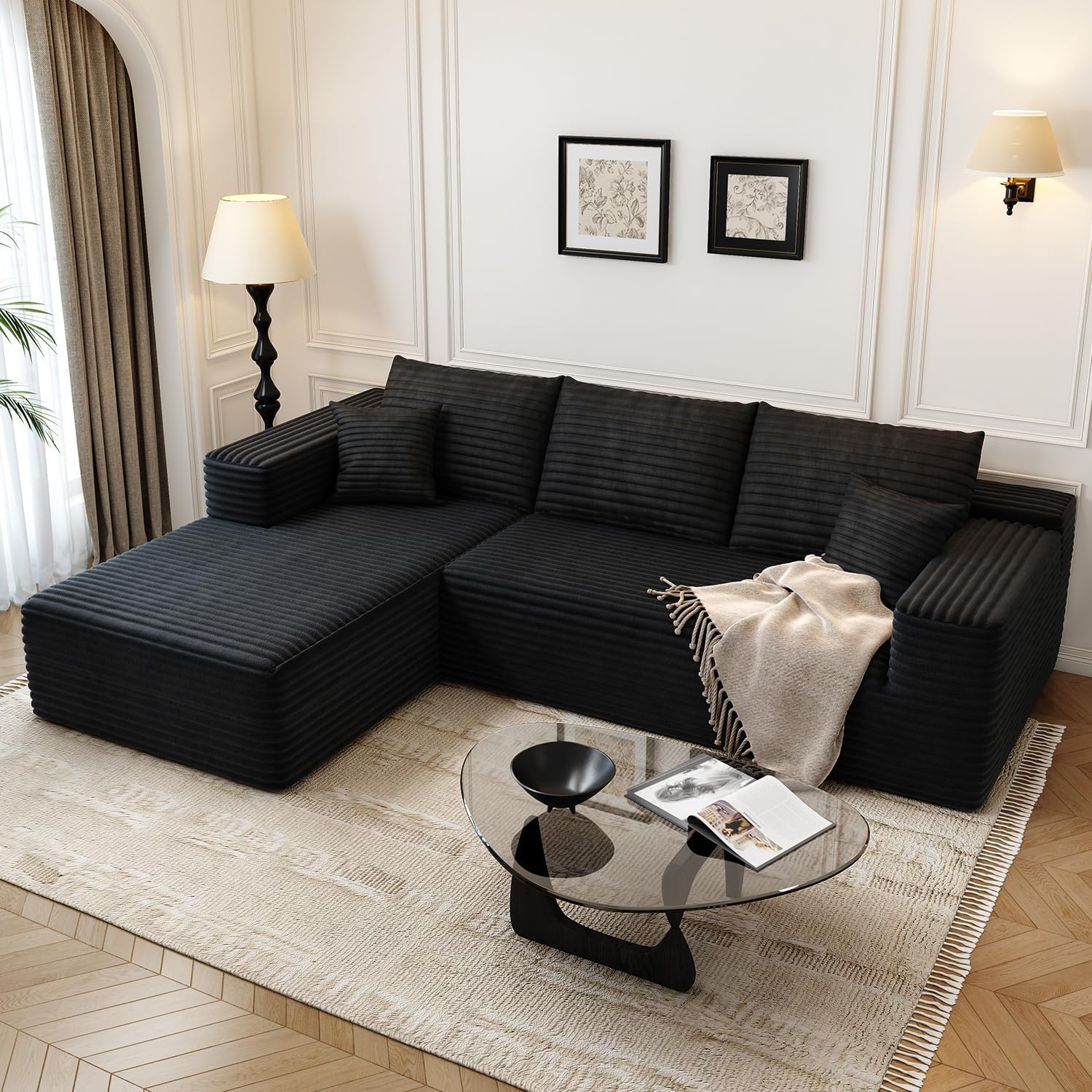 107.5 Cloud Modular Sectional Sofa Couch with L-Shape Chaise,Modern Minimalist Upholstered Couches