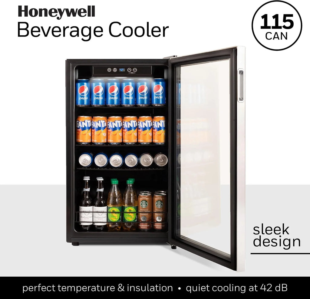 Beverage Refrigerator and Cooler, 115 Can Mini Fridge with Glass Door for Soda Beer or Wine for Office or Bar with Adjustable Removable Shelving