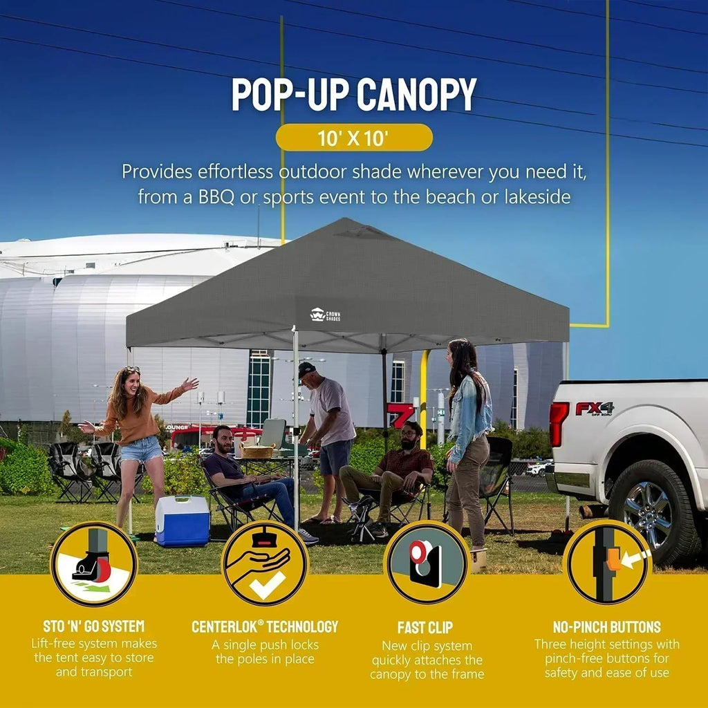 10x10 Pop-Up Awning One-Click Installation Beach Tent Outdoor Sunshade Silver Coated Top