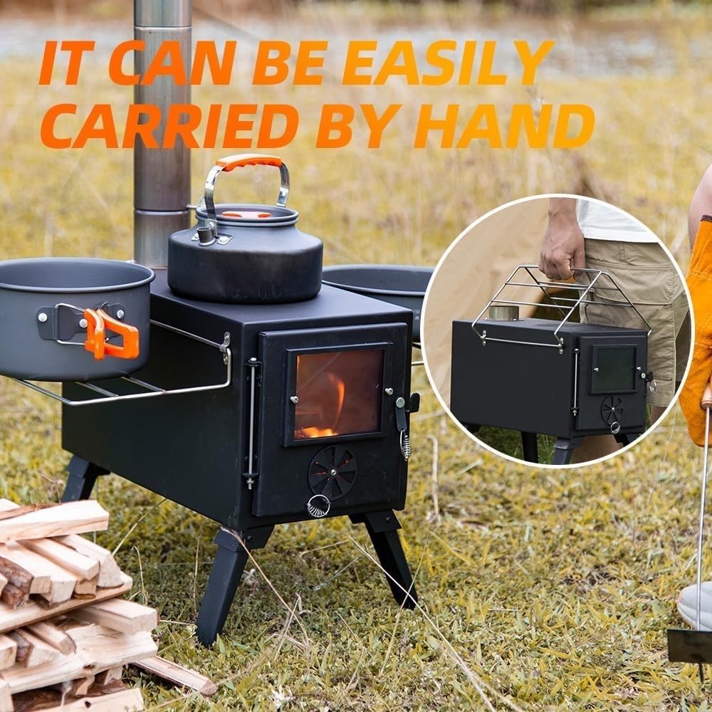 Hot Tent Stove Wood Stove, Small Wood Stove for Outdoor Heating and Cooking, Ice Fishing, Hunting