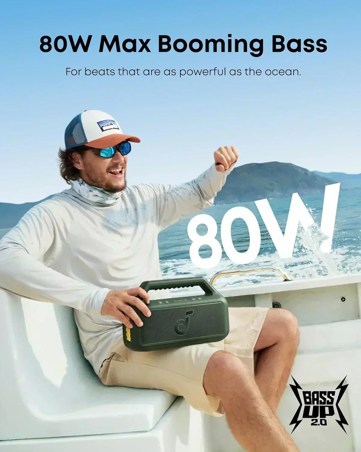 Outdoor Speaker 80W Subwoofer BassUp 2.0 24H Playtime IPX7 Waterproof Floatable RGB Lights