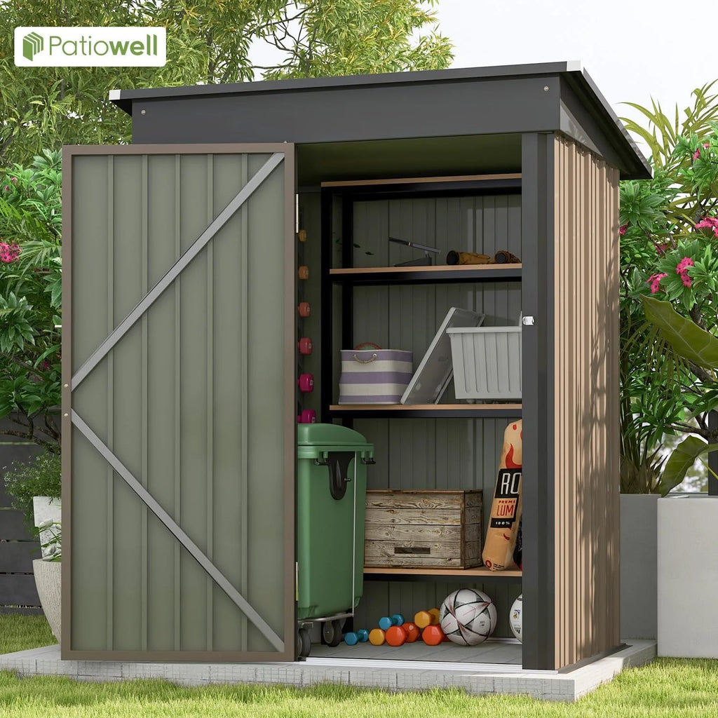 Patiowell 5x3 FT Outdoor Storage Shed Tool Shed with Sloping Roof and Lockable Door Metal Shed