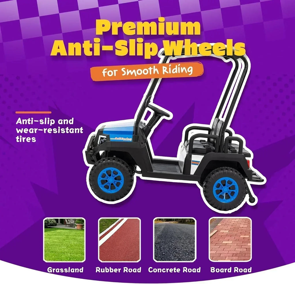 24V 7AH Children's Golf Cart with Remote Control Removable Awning 4-Wheel Spring Suspension