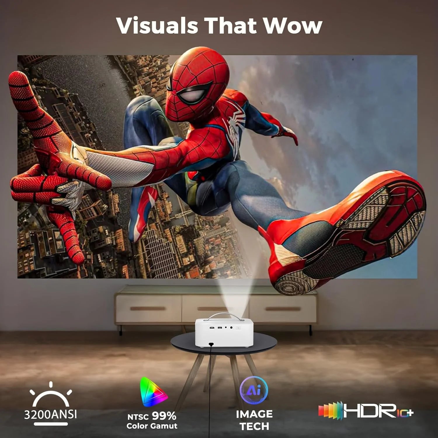 [5000+ Official-Apps & 3200 ANSI & 50W Dolby Audio] Outdoor-Projector-4k with WiFi