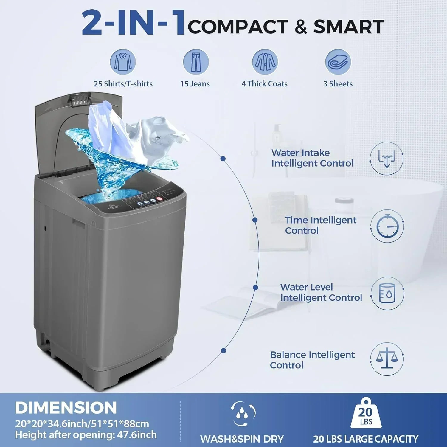 Nictemaw Portable Washing Machine 20Lbs Capacity Full-Automatic Portable Washer Machine