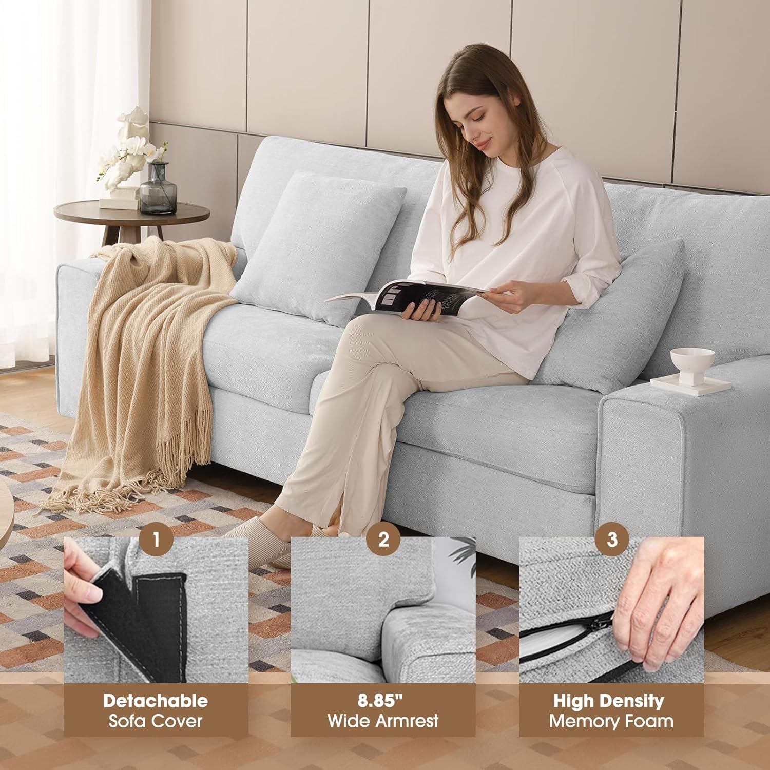 DOPEDIO living room double sofa chenille lounge chair removable solid wood frame